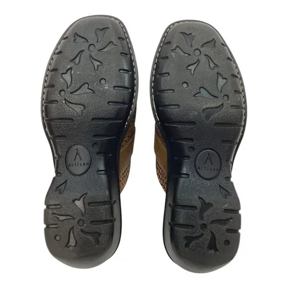 Clarks Artisan Brown Woven Leather Clogs Mules Slip-On Shoes W/ Buckle Size 8 M - Picture 4 of 6